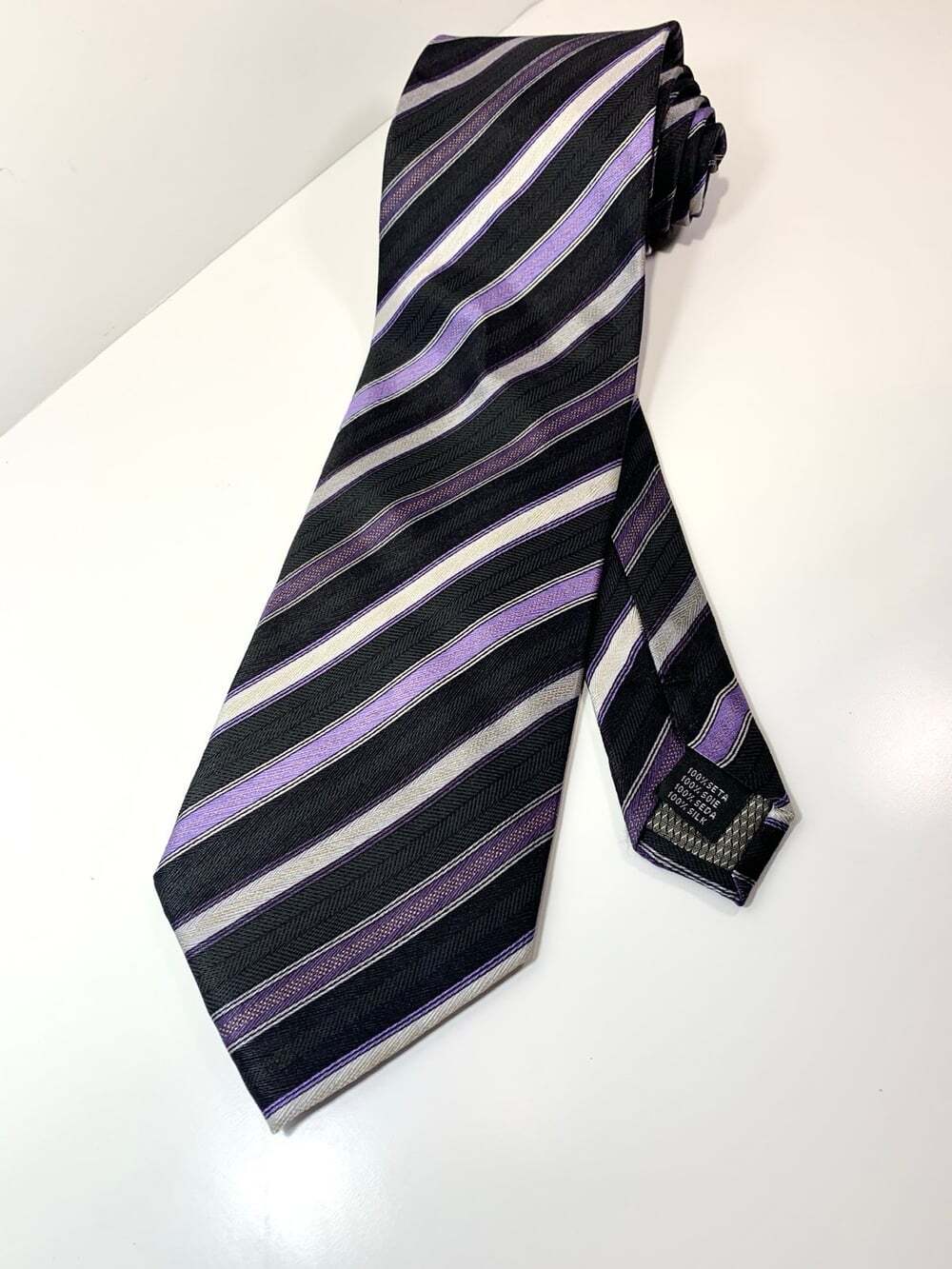 Rep Tie silk Alexander Julian black purple silver men’s neck tie